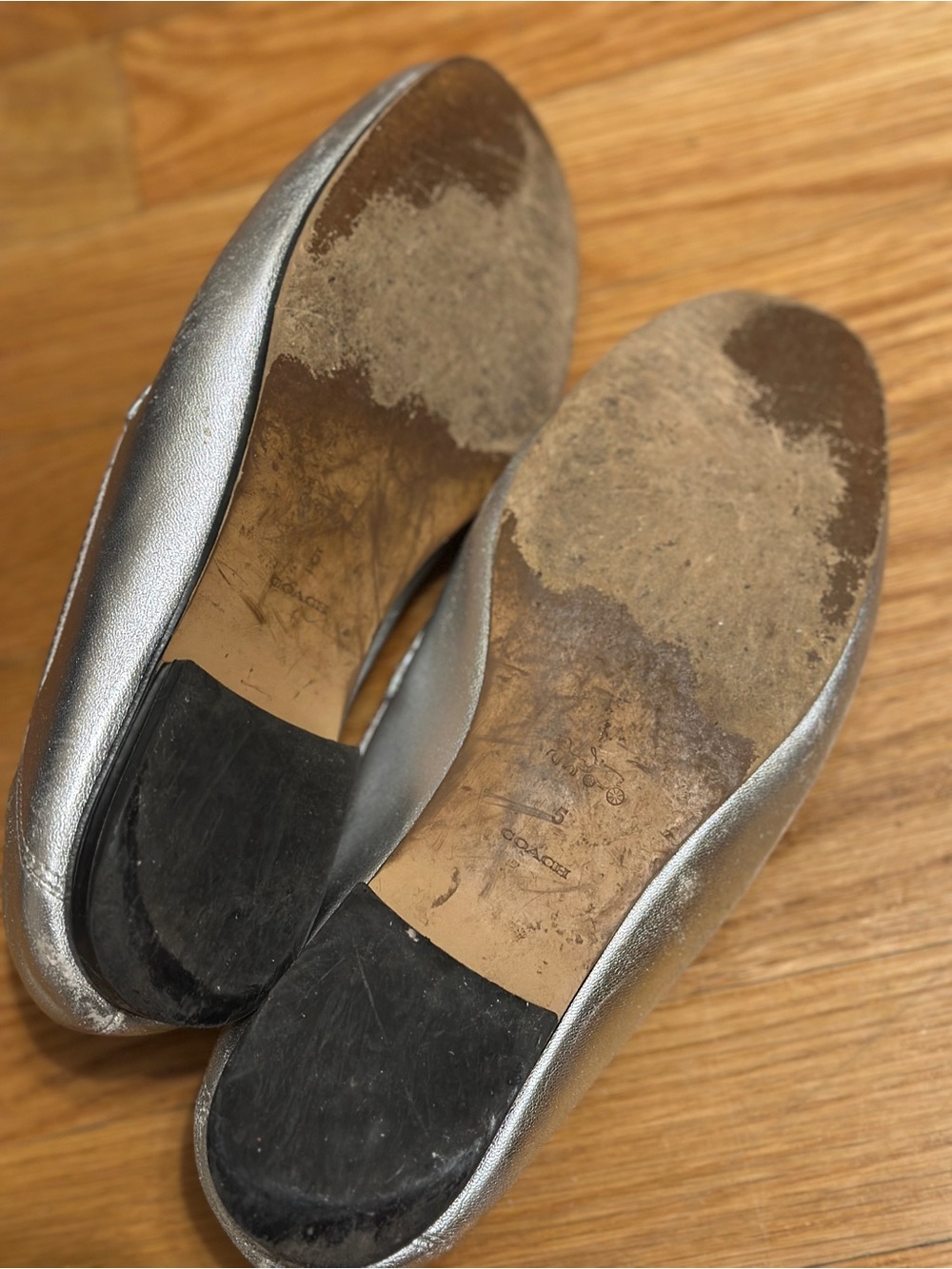 Authentic Coach Metallic Silver Leather Loafers - Picture 3 of 4